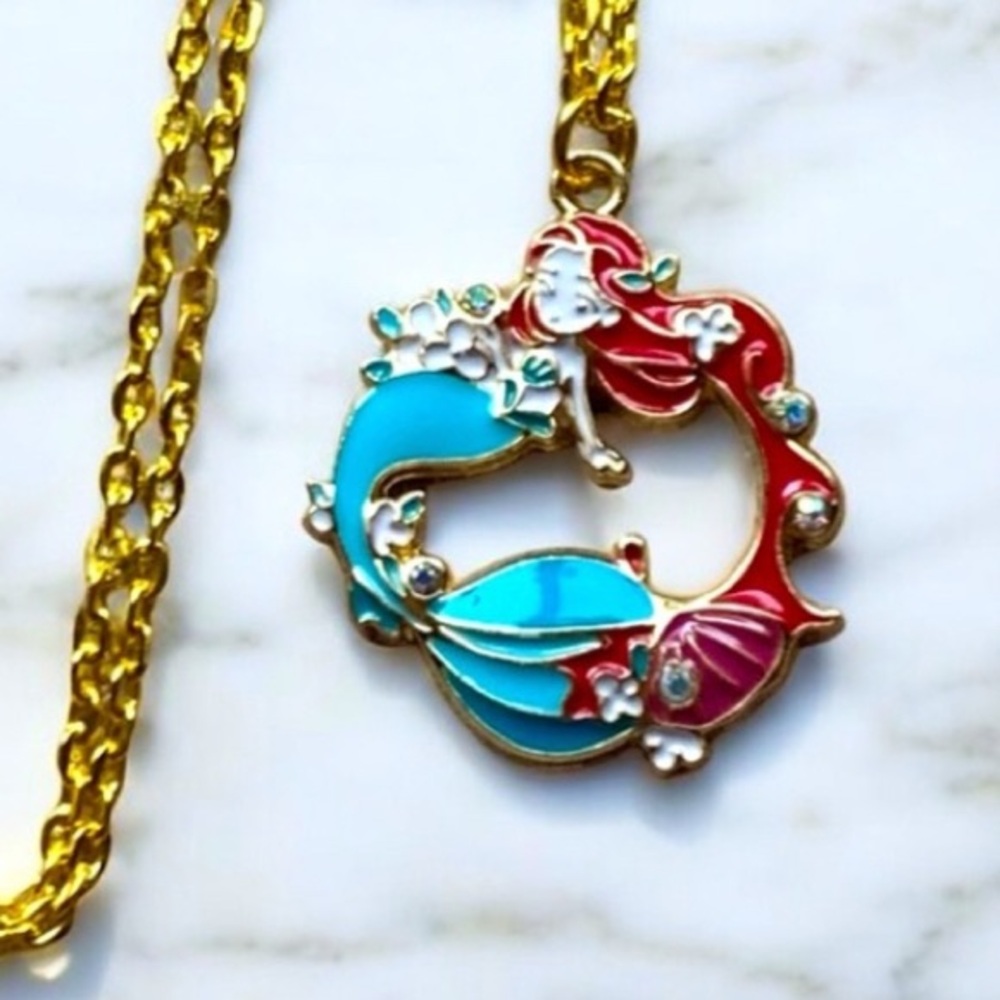 Mermaid Gold and Multicolor Pendant Necklace Ariel